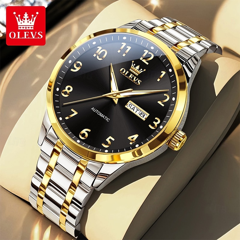 OLEVS Men Mechanical Watch Minimalist Fashion Business Wristwatch Automatic Self-winding Luminous Calendar Date Week Steel Watch2