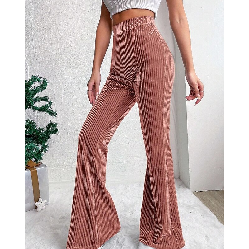 Women's Wide Leg Corduroy Pants Slacks Streetwear Casual Full Length Natural Plain Elastic Waist Comfy Outdoor Vacation Going out Wine Peacock Blue Pink Khaki Fall Regular Fit2