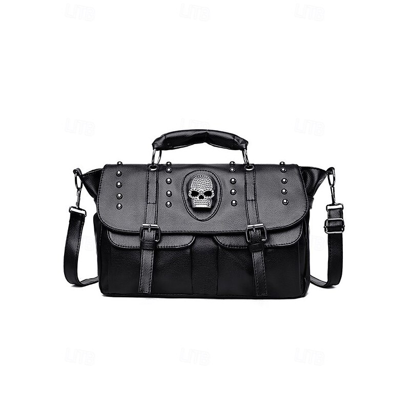 Women's Gothic Skull Studded Faux Leather Satchel Handbag – Halloween Punk Rock Shoulder Bag for Parties, Night Out and Daily Fashion4