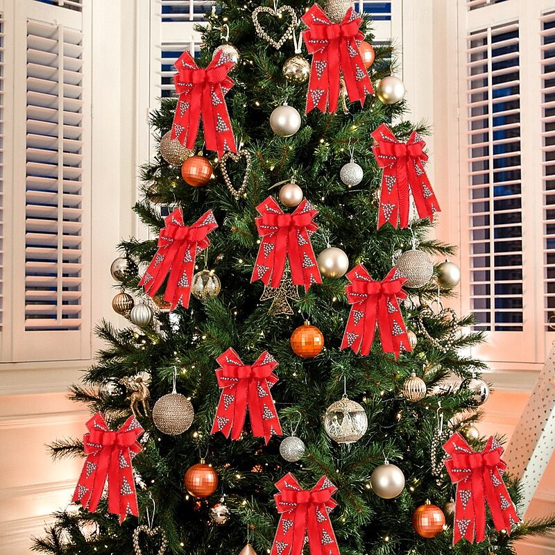 Christmas Double Layer Bow Ornament, Window Display Decoration, Christmas Tree Accessory, Wreath and Door Hanging, Festive Holiday Prop