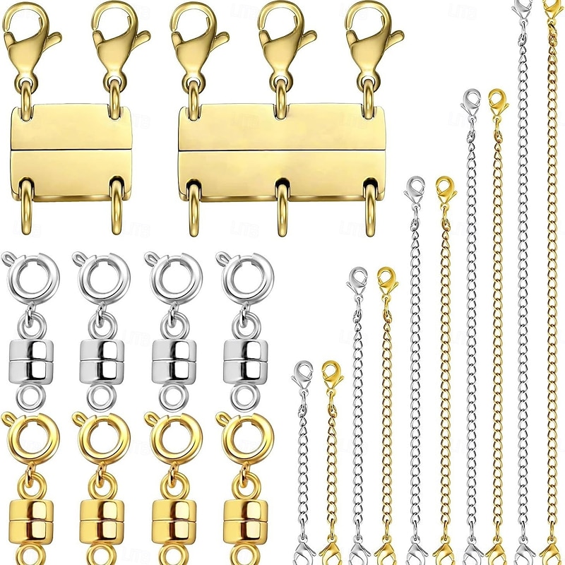 20pcs Magnetic Jewelry Clasps and Necklace Layering Clasp Necklace Extenders Gold Silver,Multiple Sizes and Styles Chain Extenders Magnetic Clasps for Jewelry Necklace Bracelet3