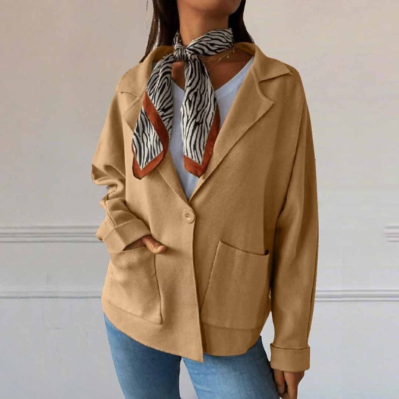 Women's Casual Jacket Comfortable Pocket Buttons Casual Plain Casual Daily Weekend Single Breasted Regular Turndown Regular Fit Long Sleeve Outerwear Black Royal Blue Camel Fall