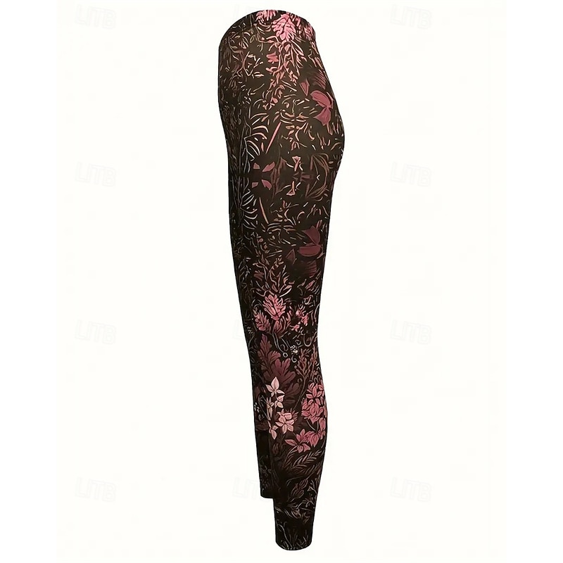 Women's Pants Trousers Leggings Cozy Leggings Streetwear Casual Full Length High Waist Floral Elastic Waist Print Breathability Comfortable Stretchy Vacation Street Daily Wear Wine Green Spring Fall2