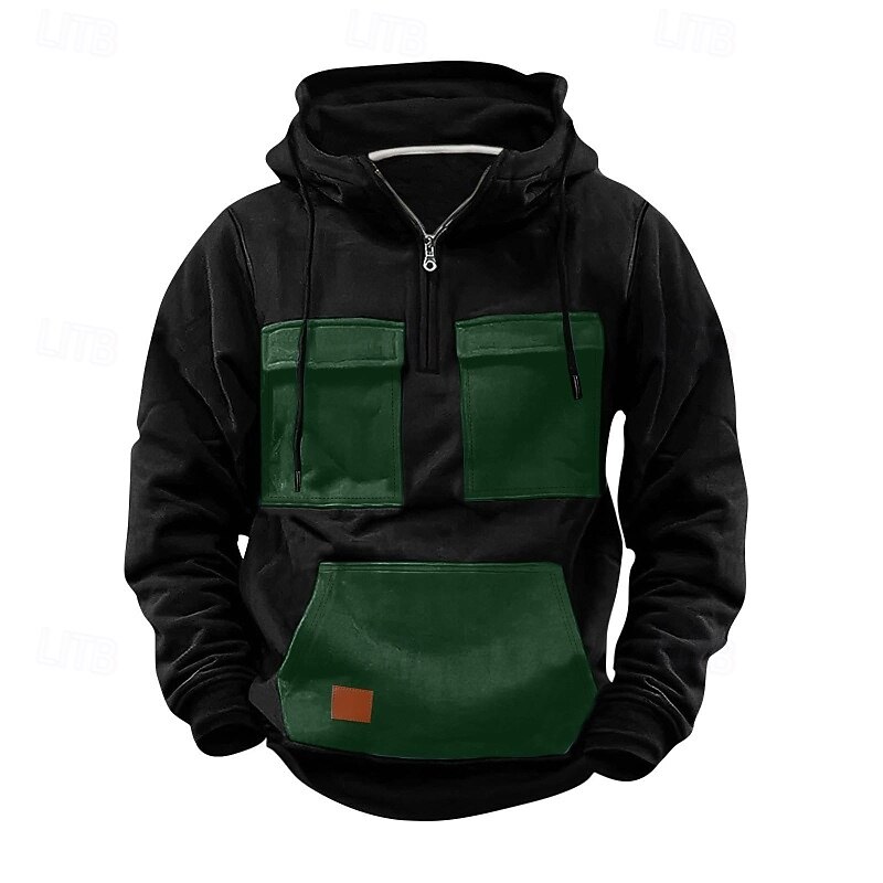 Men's Hoodie Quarter Zip Hoodie Tactical Hoodie Red Blue Purple Green Khaki Hooded Plain Zipper Color Block Sports & Outdoor Casual Daily Streetwear Cool Sportswear Spring &  Fall Clothing Apparel4