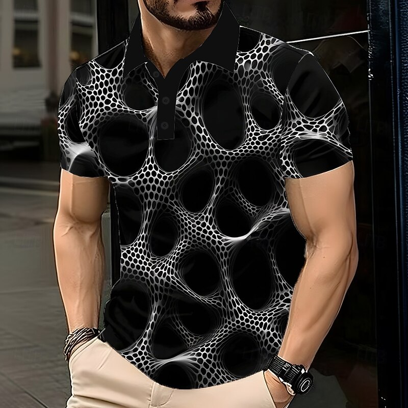 Men's Abstract Geometic Polo Short Sleeve Polo Shirts Lapel Business Casual Athleisure Daily Wear 3D Print Buttons Summer Black Purple Green