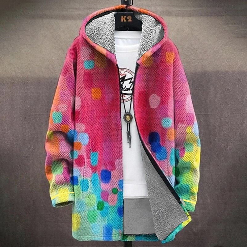 Men's Graphic Winter Coat Fleece Jacket Coat Thermal Warm Comfortable Casual Daily Wear Zipper Pocket 3D Print Fall Winter Hooded Long Sleeve Red Blue Light Blue3
