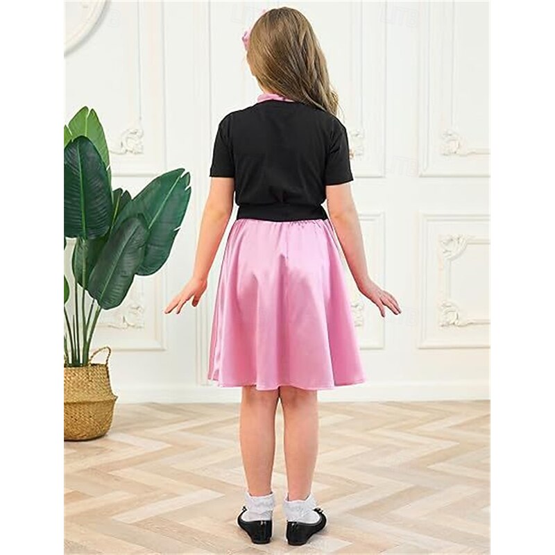 Retro Vintage 1950s Grease Outfits Dress Outfits Poodle Skirts Printing Fancy Dress Girls' Carnival Masquerade Performance Party Kid's Top Dress Scarf3