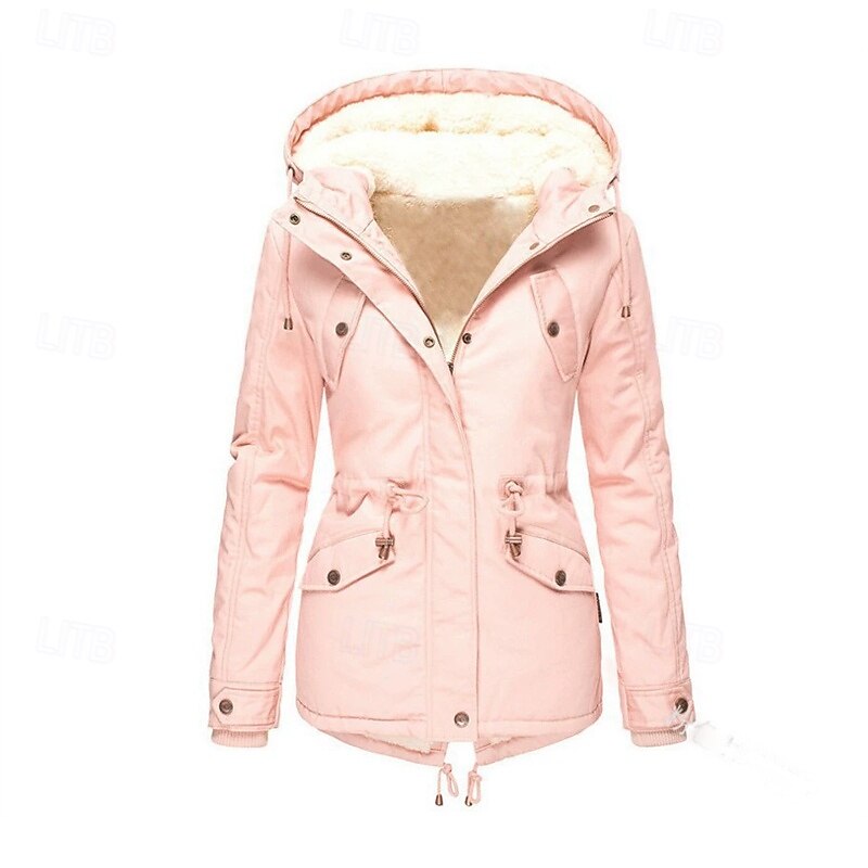 Women's Casual Jacket Warm Comfortable Zipper Pocket Fashion Outdoor Plain Going out Weekend Zipper Regular Hooded Regular Fit Long Sleeve Outerwear Black Pink Red Fall Winter4