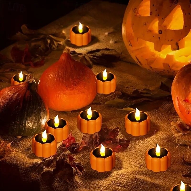 6PCS Solar LED Pumpkin Lantern Halloween Warm Color Flameless Candle Light Outdoor Waterproof Suitable for Halloween Party and Garden Yard Holiday Decoration2