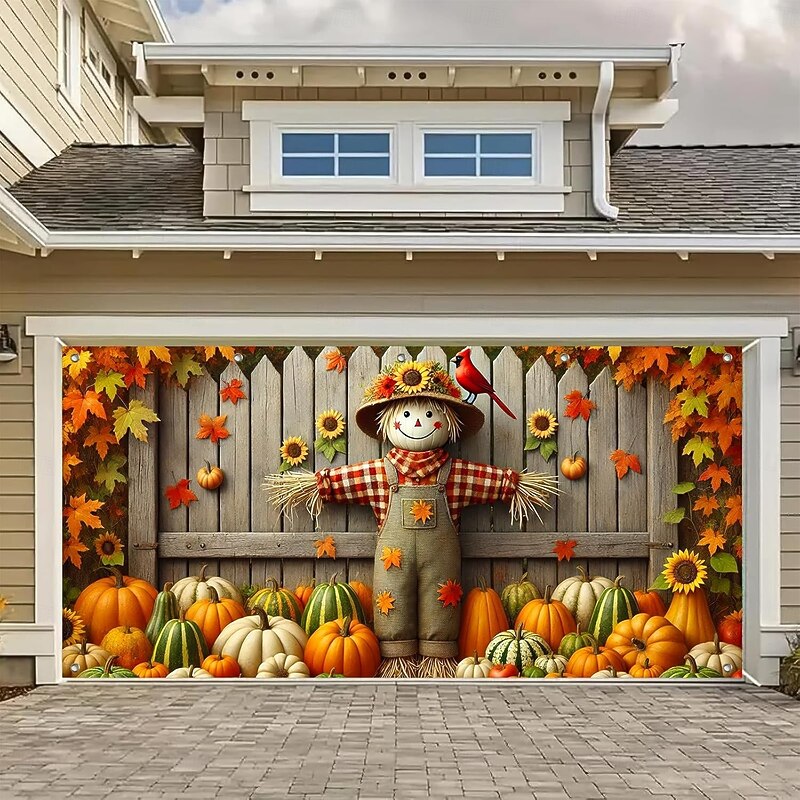 Halloween Garage Door Cover Large Hanging Backdrop Scarecrow Rustic Cottagecore Dark Punk Gothic Style Party Outdoor Shooting Backgrounds Yard Haunted House Home Decor