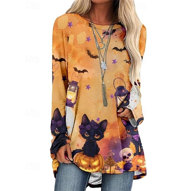 Women's T Shirt Color Block Casual Long Sleeve Crew Neck Regular Tops Daily Going out Weekend Print Maroon Black Yellow Purple Orange Spring2