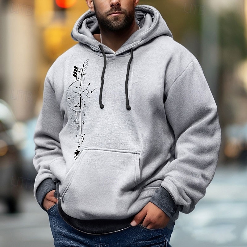 Men's Hoodie Khaki Light Grey Gray Hooded Print Pocket Sports & Outdoor Daily Holiday Polyester Basic Casual Boho Spring Autumn / Fall Clothing Apparel Hoodies Sweatshirts