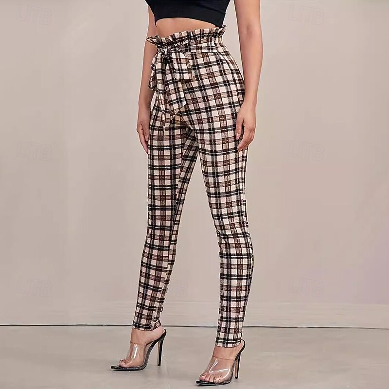 Women's Casual Knitted Pants High Waist Athletic Pilates Running Bottoms Plaid Khaki Fall Sports Activewear2