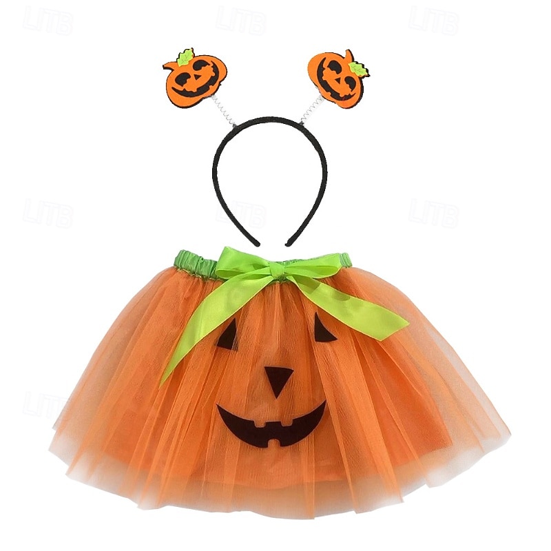 Kids Girls' Skirt Pumpkin Cute Patchwork Outdoor 4-12 Years Winter Black Yellow Orange