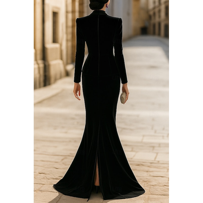 Tuxedo Dress Mermaid / Trumpet Mermaid Formal Velvet Elegant Long Sleeve Floor Length Lapel Double Breasted2