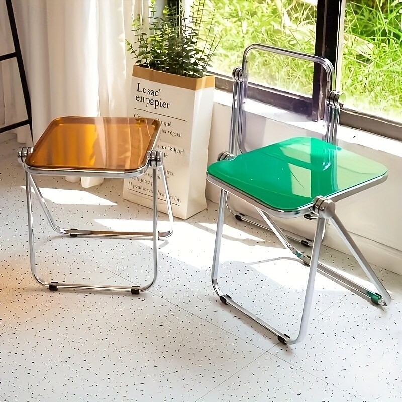 Space-Saving Foldable Acrylic & Metal Side Table - Modern Minimalist Green Design, Sturdy No Assembly Required for Small Spaces, Living Room, Bedroom, Office, Versatile & Elegant Furniture, Durable