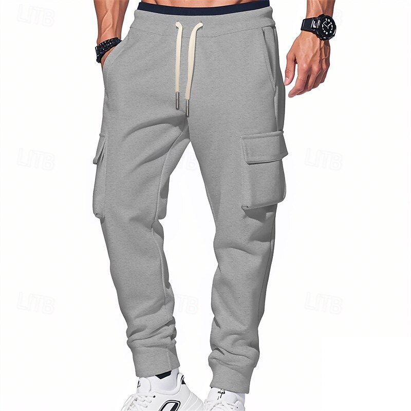 Men's Sweatpants Joggers Trousers Cargo Sweatpants Drawstring Elastic Waist Multi Pocket Plain Comfort Sports Outdoor Daily Fashion Casual Black Red Micro-elastic
