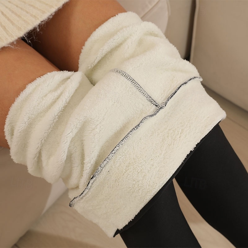 Women's Sherpa Pants Winter Warm Thick Leggings Fleece Lined High Waist Gym Athletic Pilates Bottoms Solid Color Black Dark Black Sports Activewear2