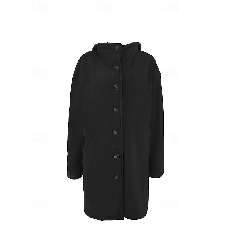 Women's Coat Warm Comfortable Pocket Buttons Casual Plain Outdoor Street Holiday Daily Wear Single Breasted Long Hooded Regular Fit Long Sleeve Outerwear Black Army Green Gray Winter4