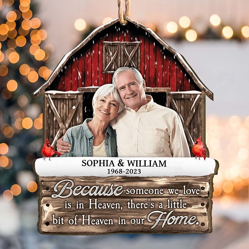 Personalized Memorial Photo Christmas Ornaments Custom Wooden Red Barn Christmas Gift Idea For Loss the Love One Xmas Tree Ornaments Decoration Hanging Pendant
