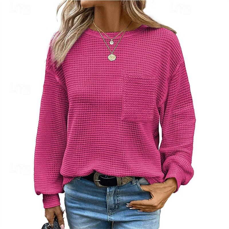 Women's Texture Sweatshirt T Shirt Tee Top Plain Fashion Modern Long Sleeve Crew Neck Regular Tops Daily Going out Pocket Black White Brown Green Khaki Spring Fall