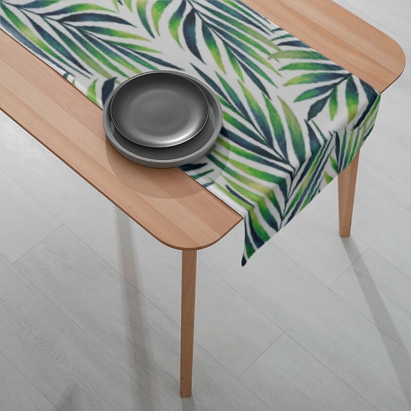 1PC Green Plants Leaves Table Runner Table Flag - Digital Printed Rectangular Tablecloth for Restaurant, Banquet, Garden Party Decoration (33x180cm/13x70.5in)4