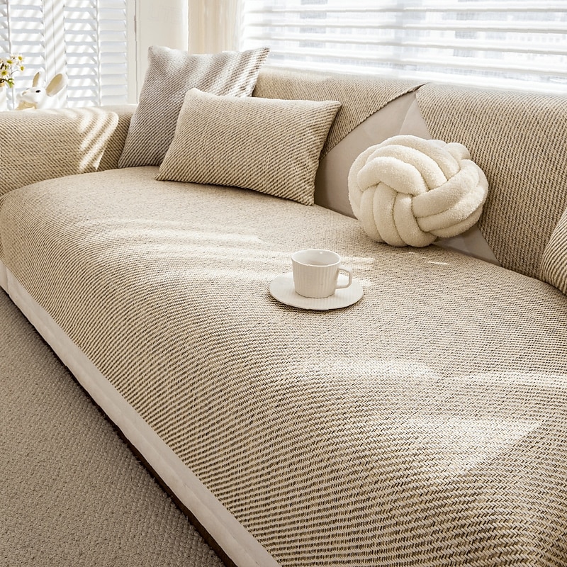 Cotton Linen Couch Cover for Pets, Pet Friendly Sofa Cushion Protector, Non-Slip Scratch Resistant Sofa Seat Pad, All-Season Modern Luxury Slipcover for Living Room Decor