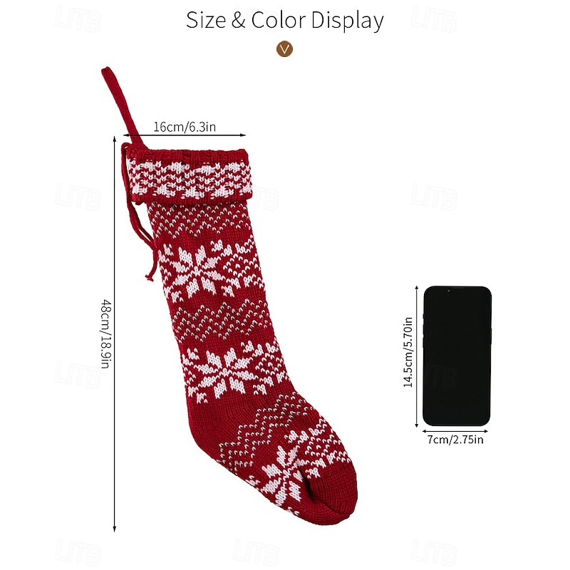 2Pcs Knitted Christmas Stockings, Red Snowflake Knit Xmas Socks, Holiday Decoration Hanging Gift Bags for Kids, Fireplace & Christmas Tree Ornaments2
