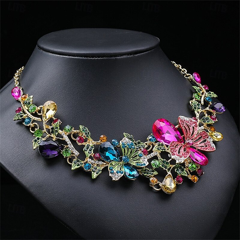 Jewelry Set Two-piece Suit Rhinestone Chrome 1 Necklace Earrings Women's Elegant Vintage Fashion Vintage Style Classic Jewelry Set For Wedding Party Wedding Guest4