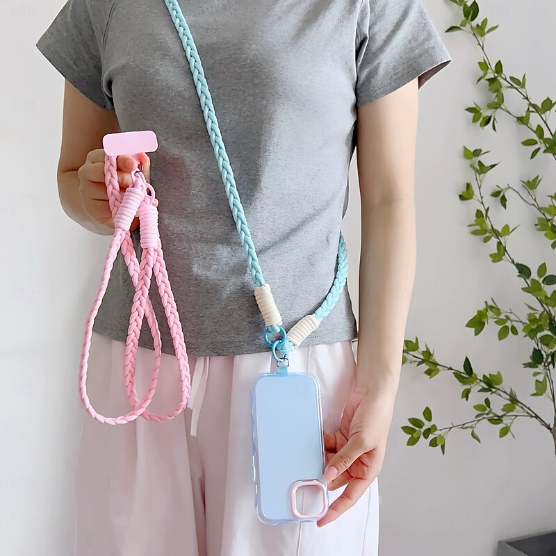 Fashion colored three strand braided rope for girls diagonal cross strap rope anti loss and sturdy hanging strap keychain mobile phone solid color hanging rope2