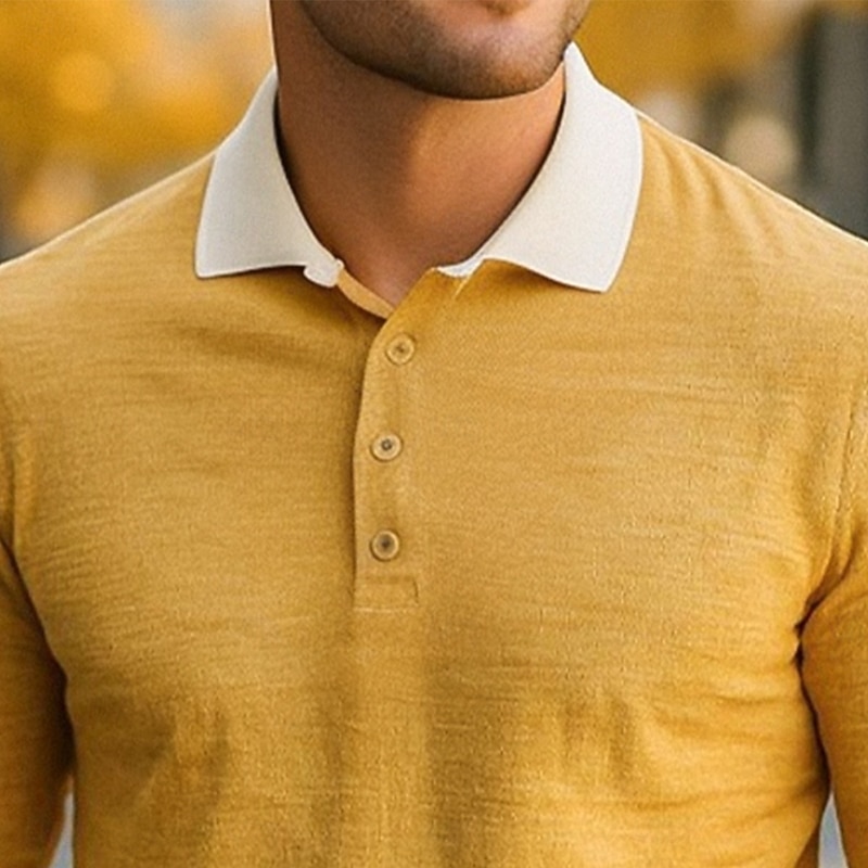 Men's Polo Shirts Golf Polos Shirts Business Casual Lapel Classic Long Sleeve Fashion Basic Solid Color Patchwork Color Block Fall Winter Regular Fit Yellow Burgundy Navy Blue Polo Shirts3