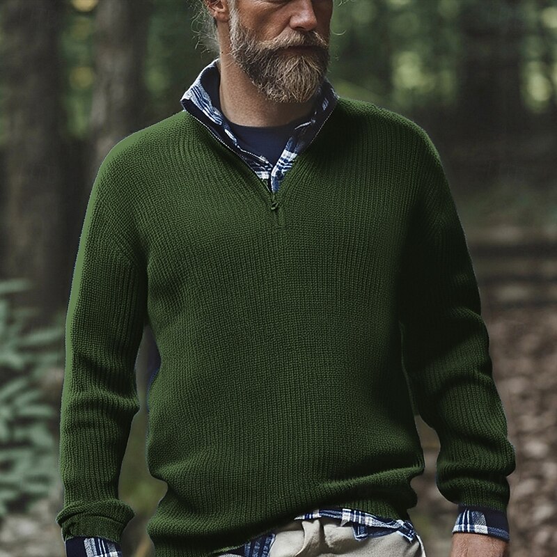 Men's Pullover Sweater Jumper Quarter Zip Sweaters Knit Sweater Ribbed Knit Regular Tops Knitted Plain Stand Collar Fashion Casual Vacation Daily Wear Clothing Apparel Fall Winter Black Red S M L3