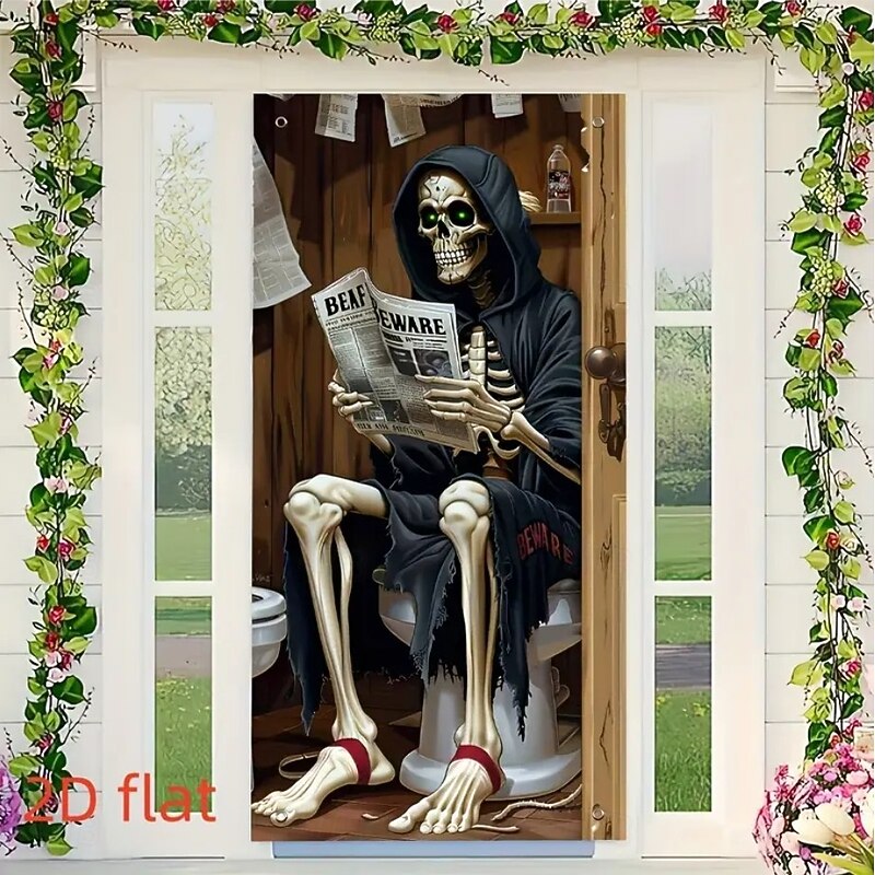 Halloween Door Cover Outdoor Banners Skeleton Grim Reaper Funny Psychedelic Dark Punk Gothic Style Party Outdoor Shooting Backgrounds Front Door Wall Porch Home Decor2