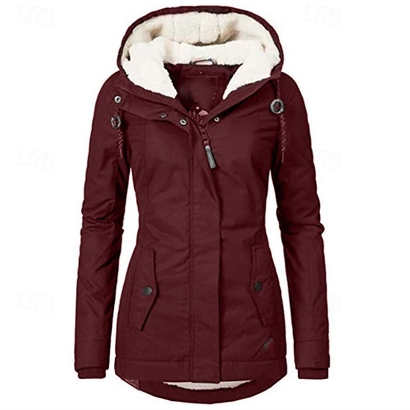 Women's Fleece Jacket Casual Jacket Warm Comfortable Zipper Pocket Fashion Outdoor Plain Going out Weekend Zipper Regular Hooded Regular Fit Long Sleeve Outerwear Black Wine Green Fall Winter