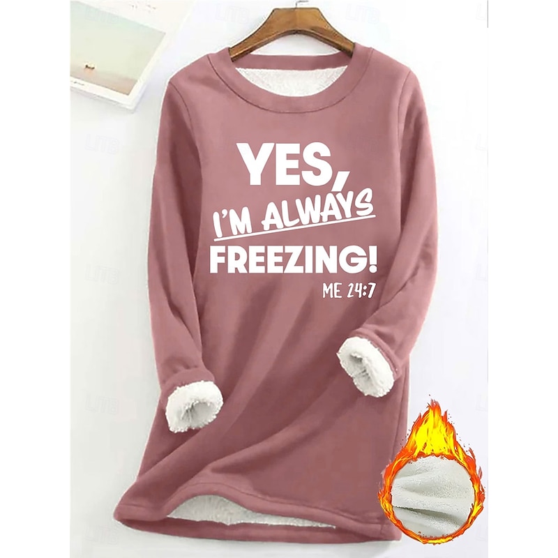 Women's Pullover Sweatshirt Graphic Letter Warm Casual Fuzzy Long Sleeve Crew Neck Round Neck Regular Tops Street Casual Black Yellow Pink Dark Pink Red Spring Fall Winter