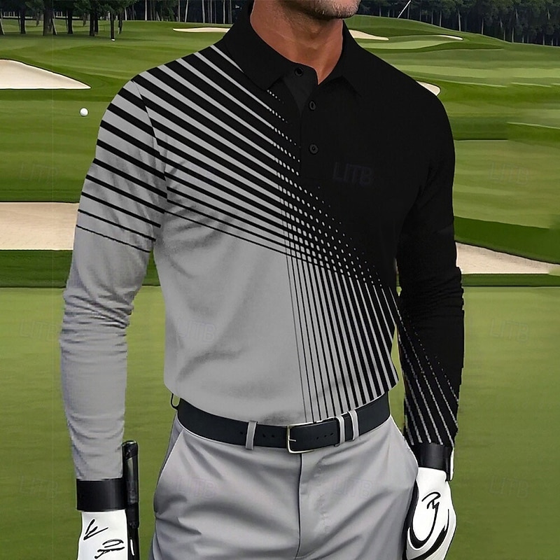 Men's Geometic Golf Polo Sports Polo Shirts Long Sleeve Polo Shirts Lapel Casual Athleisure Daily Wear 3D Print Buttons Spring Fall Winter White Blue Purple3