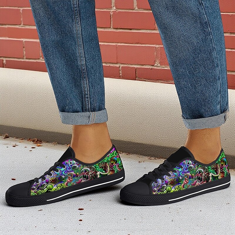 Men's Low Top Canvas Sneakers – Colorful Abstract Graffiti Print, Lace-Up Casual Skate Shoes, Stylish Streetwear & Everyday Footwear3