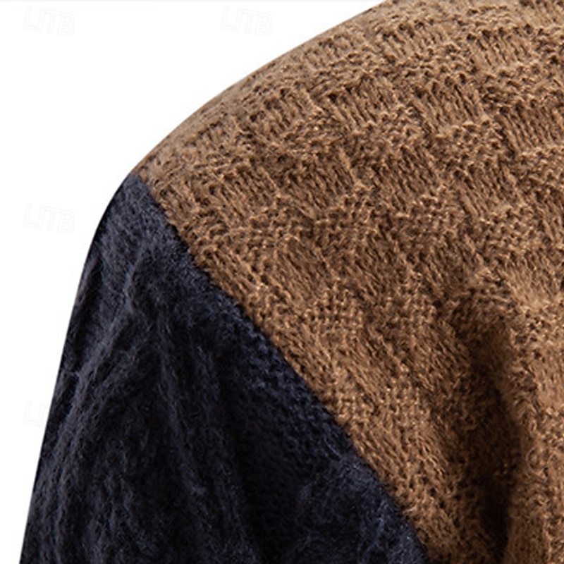 Men's Sweater Pullover Sweater Jumper Ribbed Knit Short Color Block Knitted Plain Turtleneck Knitwear Contemporary Casual Daily Wear Clothing Apparel Fall Winter Black Beige M L XL4