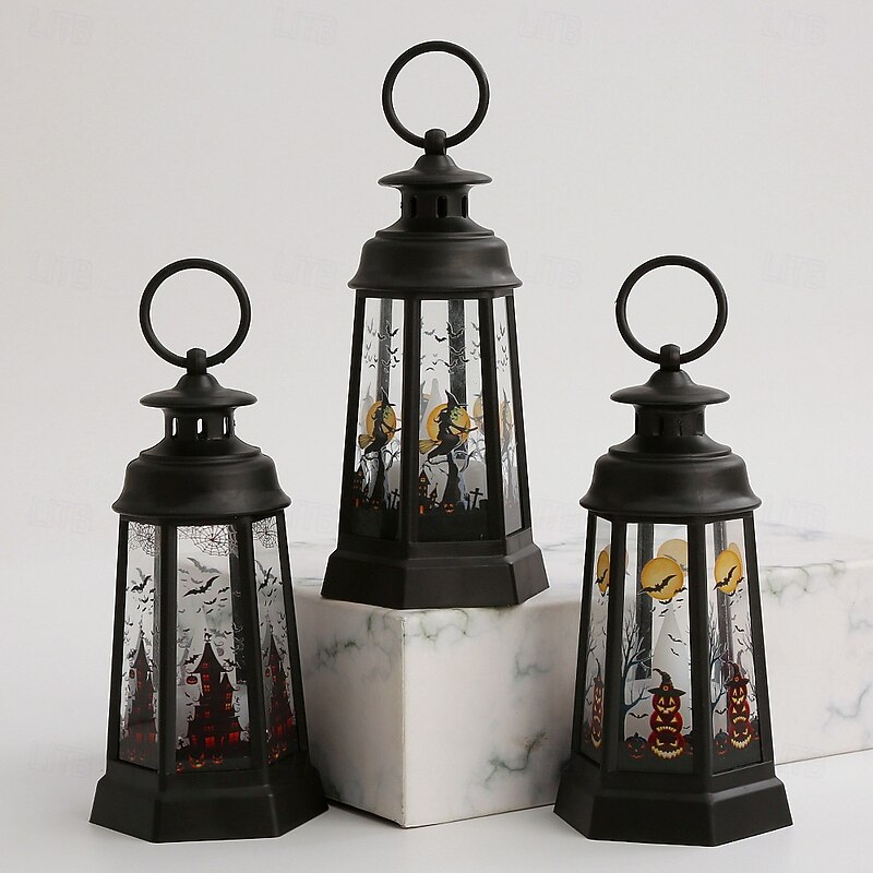 1 Pc 14.5CM Halloween Decorative LED Wind Light Desktop Ornament Retro Hexagonal LED Wind Light Party Decoration Prop Pendant2