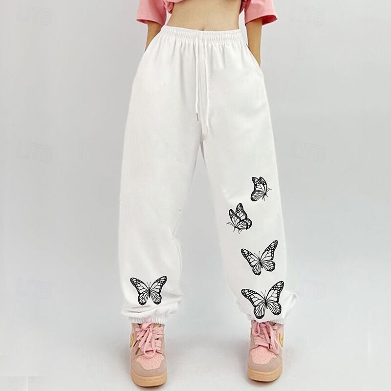 Women's Wide Leg Pants Sport  Sweatpants Sports Lounge Pants Pocket High Waist Bottoms Athleisure Gym Workout Fall Fashion Outdoor Sports Running Loose Fit Sportswear Activewear Butterfly Black White4