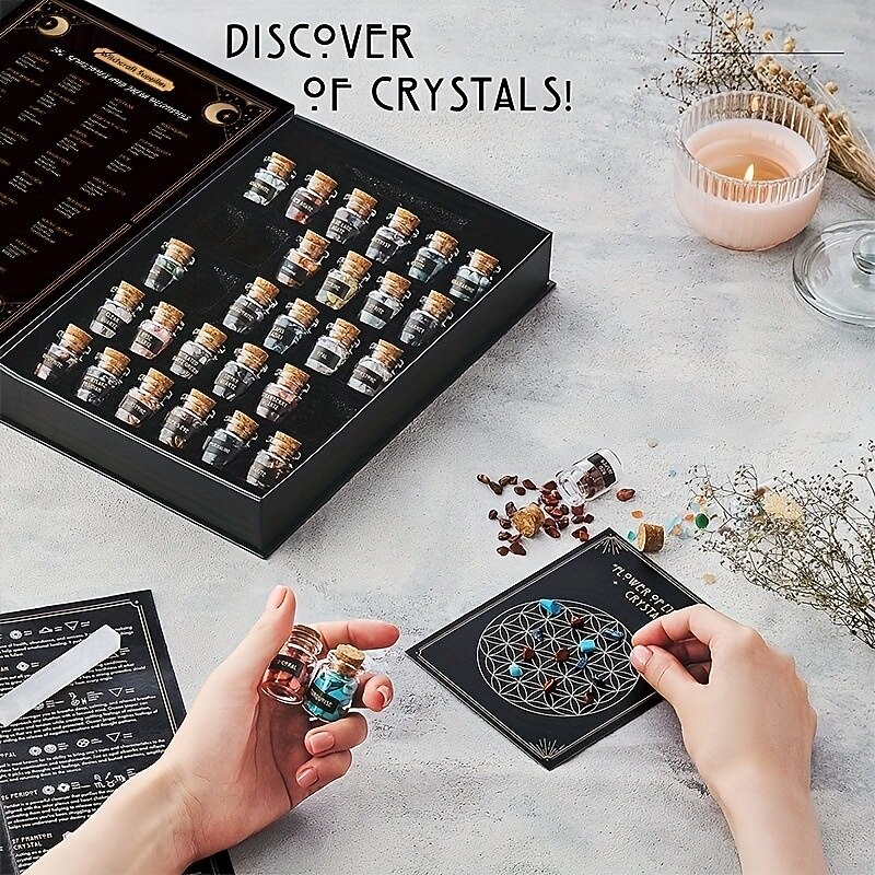 30pcs/50pcs Witchcraft Crystal Jars Set, Mini Gemstones for Wiccan Altar, Non-Electric Witch Supplies, Mystical Healing Stones in Bottles, Wiccan Crafting Tools, for Halloween3