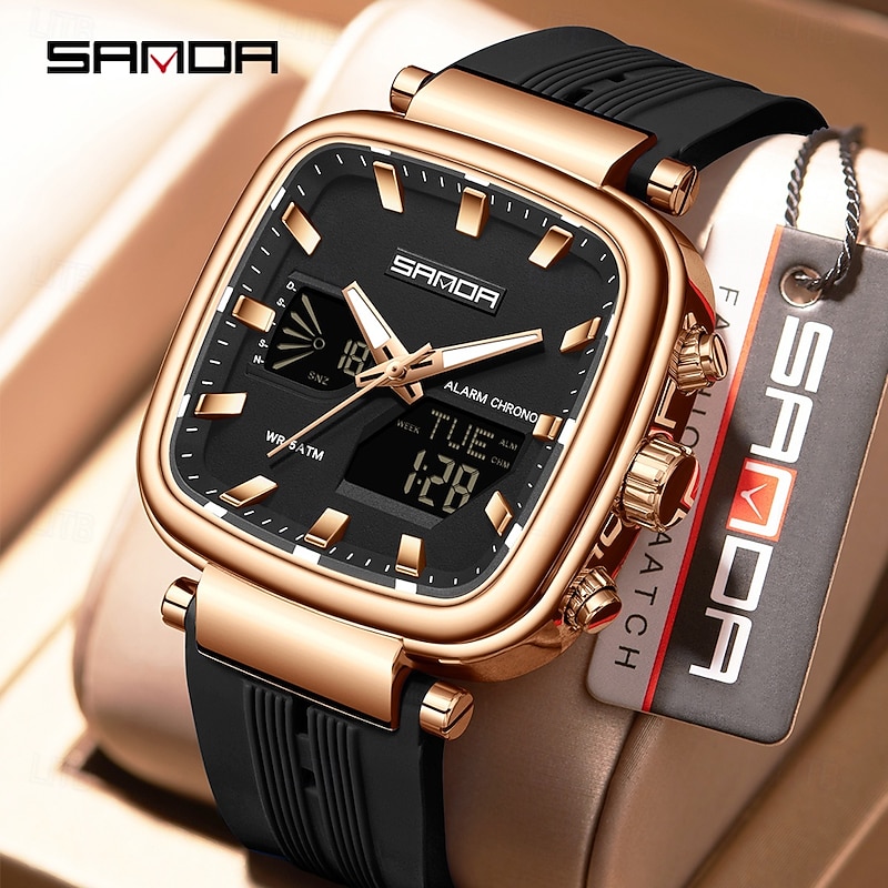 Fashion SANDA Top Brand New 6282 Men's Electronic Watch Dual Display Sports Waterproof LED Men's Timing Electronic Watch