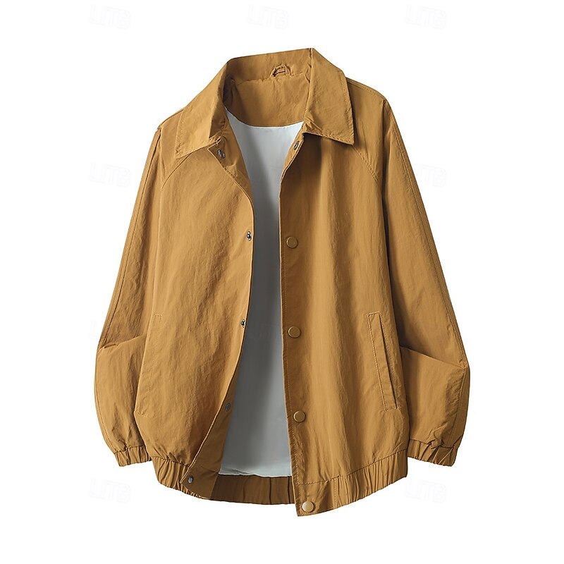 Men's Jacket Casual Jacket Outdoor Vacation Warm Zipper Pocket Fall Winter Plain Fashion Streetwear Standing Collar Regular Black Khaki Coffee Jacket