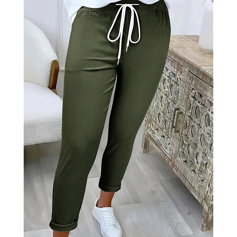 Women's Slacks Straight Streetwear Casual Full Length Natural Plain Drawstring Comfortable Street Holiday Daily Wear Dark-Gray Black Green ash-colored Fall Regular Fit3