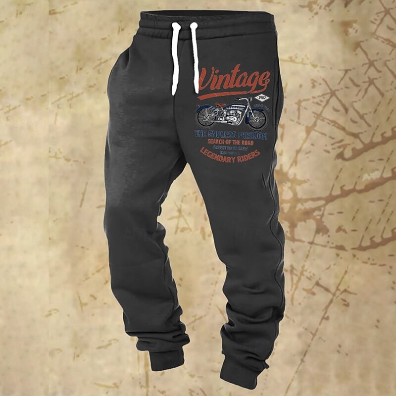 Men's Letter Printed Motorcycle Sweatpants Joggers Trousers Mid Waist Drawstring Elastic Waist Vintage Retro Jogging Streetwear Workout Athletic Sweatpants with Pockets Spring Fall 3D Print Black3
