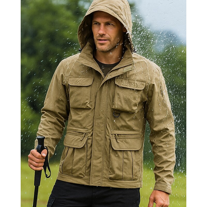 Men's Combat Jacket Hiking Jacket Cargo Jacket Outdoor Waterproof Windproof Hiking Outfits Hiking Clothes Spring Autumn / Fall Top Camping / Hiking / Caving Running Solid Color Black Army Green Khaki