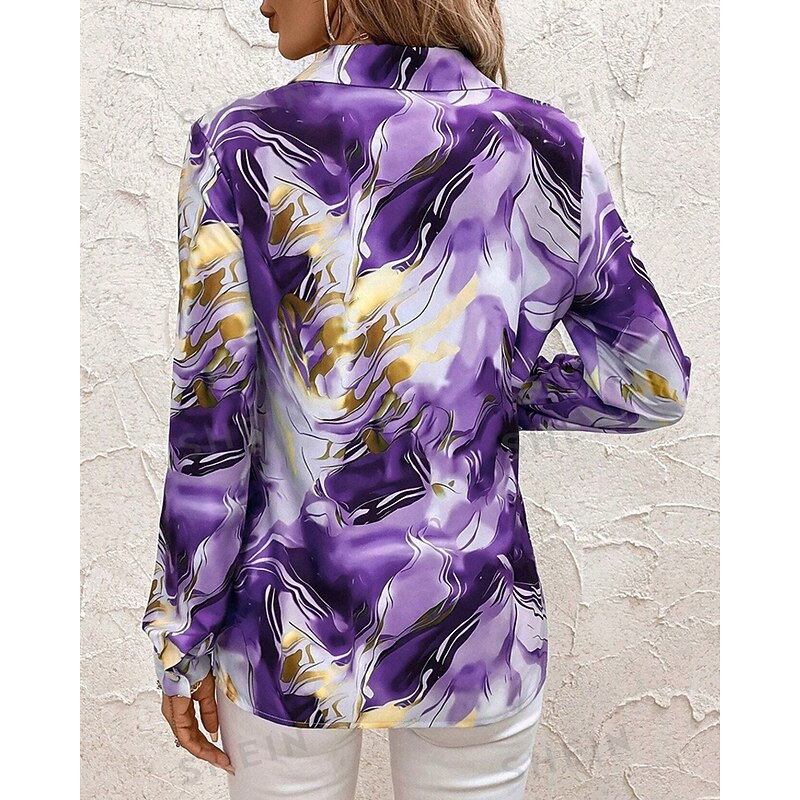 Women's Shirt Graphic Stylish Modern Long Sleeve Shirt Collar Regular Tops Daily Holiday Buttons Print Pink Sky Blue Purple Spring Fall4
