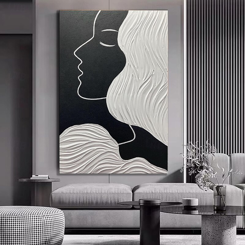 Handmade Oil Paintings Canvas Wall Art Decoration Modern Black and White Abstract Figure Paintings With Simple Lines for Home Decor Rolled Frameless Unstretched Painting3
