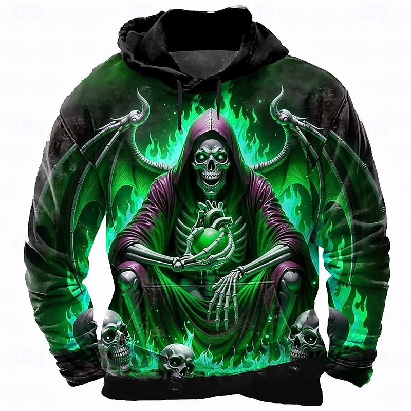 Halloween Men's Grim Reaper Reaper Hoodie Sweatshirt Punk Exaggerated Long Sleeve Crew Neck Club Streetwear Yellow Red Drawstring Fall Winter Designer3