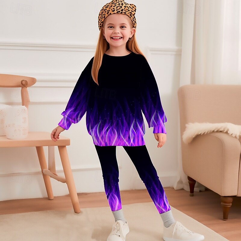 Girls' 3D Graphic Sports Suit Tracksuits Sweatshirt & Legging Set Long Sleeve Spring Fall Daily Casual Tights Kids 4-12 Years Crew Neck Outdoor Vacation Sports Tailored Fit